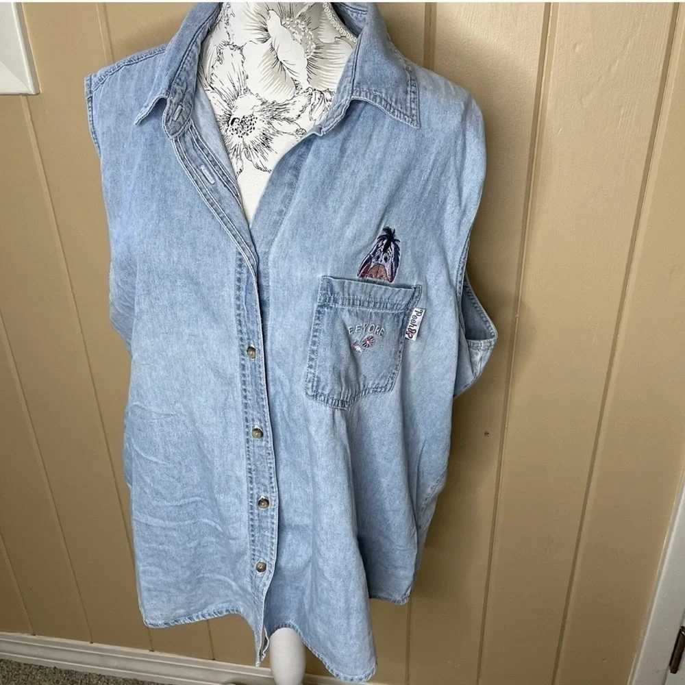 Vintage Disney Store Embroidered Collared Button Up Tank Top Pooh Eeyore 22 24
